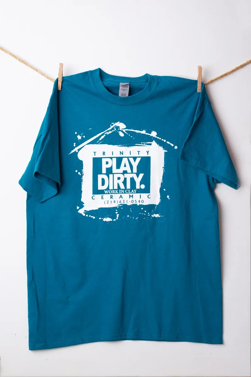 Galapagos Blue, White Logo Play Dirty T-Shirt