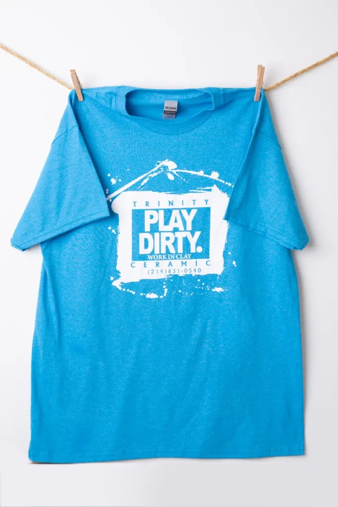 Heather Sapphire, White Logo Play Dirty T-Shirt
